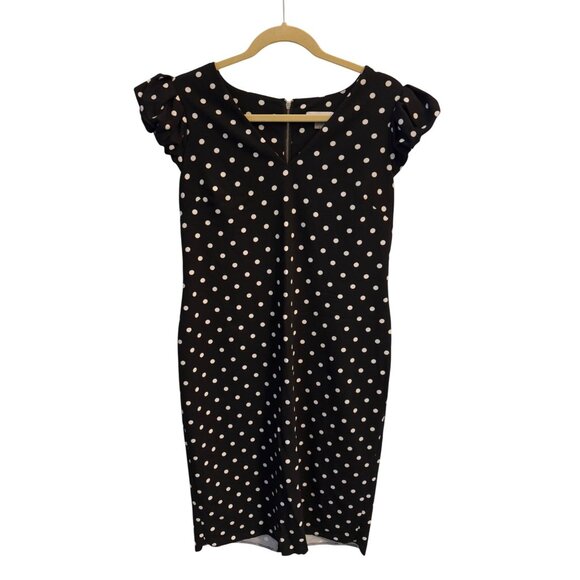 Calvin Klein Dresses & Skirts - Calvin Klein Womens Black White Polka Dot Dress Size 12 Ruffle Cap Sleeves Zips